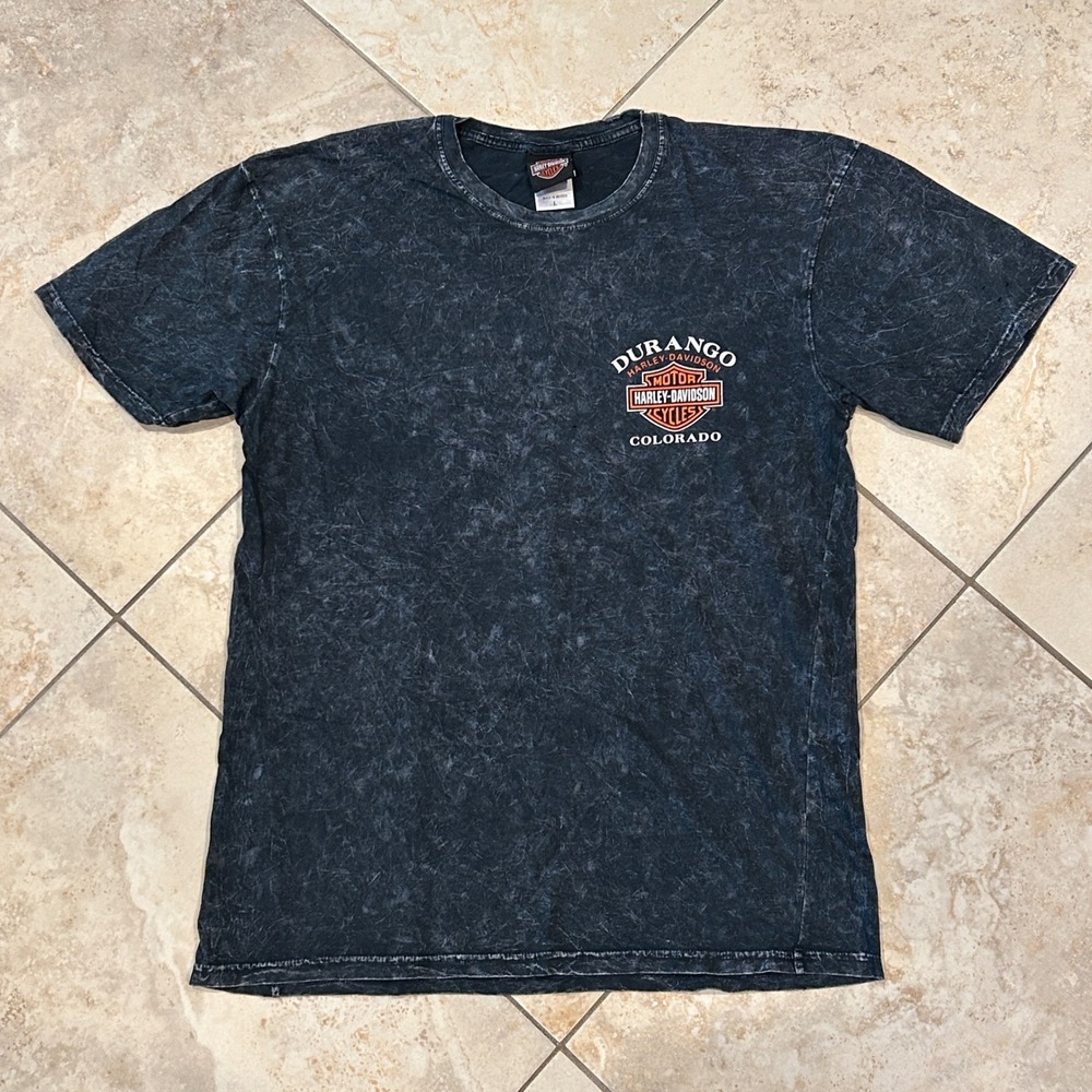 Harley Davidson Durango Colorado Shirt Mens L Black Acid Wash Graphic Tee Cotton